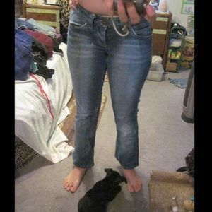 Vila 28 / 32" Square Low Stretch Denim Cotton Blue Jean Pants No Zipper 3 Button